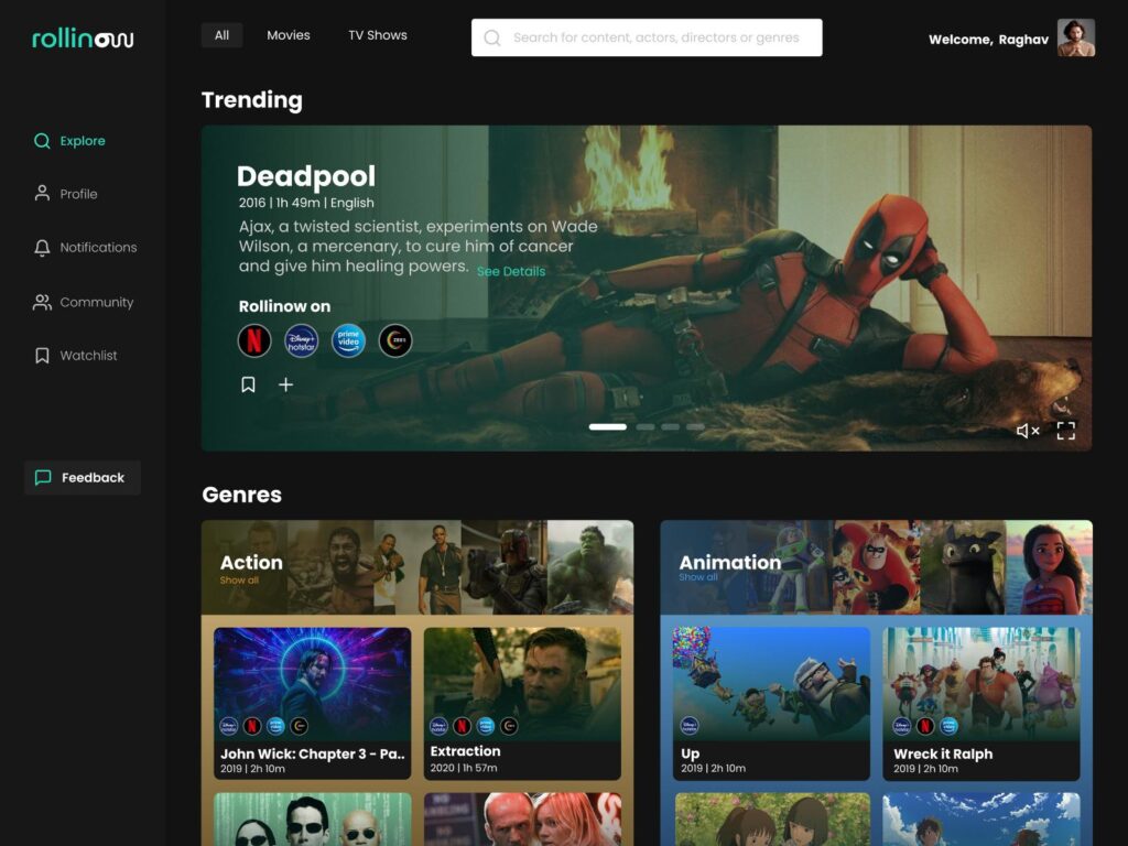 Modern entertainment website development for movies, music streaming and event booking platforms